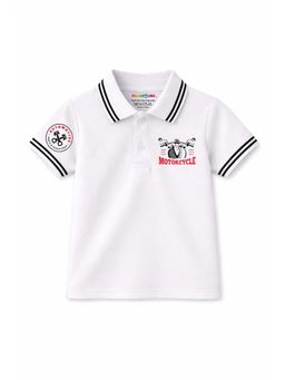 Trampoline - Boys White Cotton Blend Half Sleeves Polo T-Shirt