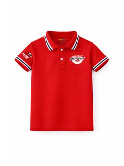 Trampoline - Boys Red Cotton Blend Half Sleeves Polo T-Shirt