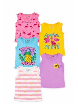 Trampoline - Girls Multi-Colour Cotton Blend Sleeveless T-Shirts (Pack of 5)