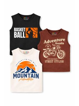 Trampoline - Boys Multi-Colour Cotton Blend Sleeveless T-Shirts (Pack of 3)