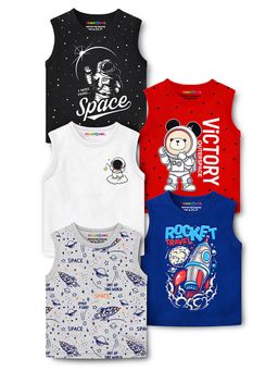 Trampoline - Boys Multi-Colour Cotton Blend Sleeveless T-Shirts (Pack of 5)