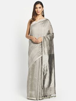 Fabindia - Grey Silk Jamdani Woven Saree without Blouse