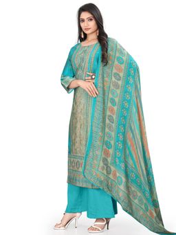 Stylee LIFESTYLE - Turquoise Viscose Digital Printed Dress Material (Set of 3)