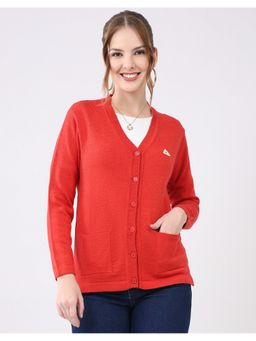 Monte Carlo - Red V-Neck Full Sleeve Cardigan