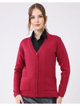Monte Carlo - Maroon V-Neck Full Sleeve Cardigan