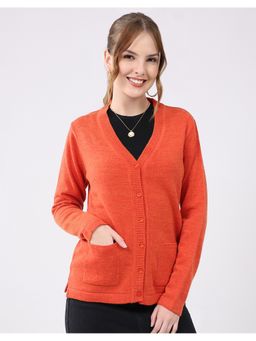 Monte Carlo - Orange V-Neck Full Sleeve Cardigan