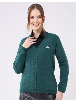 Monte Carlo - Green Women V-Neck Full Sleeve Cardigan
