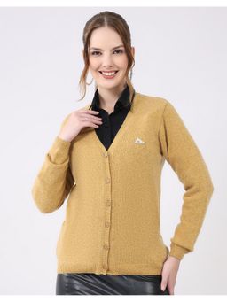 Monte Carlo - Khaki Women V-Neck Full Sleeve Cardigan