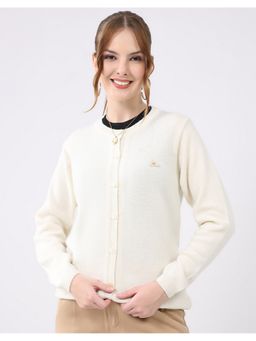Monte Carlo - Off White Women Round Neck Full Sleeve Cardigan