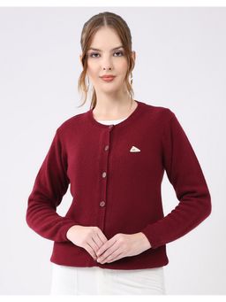 Monte Carlo - Maroon Women Round Neck Full Sleeve Cardigan
