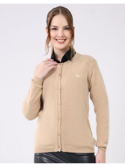 Monte Carlo - Beige Women Round Neck Full Sleeve Cardigan