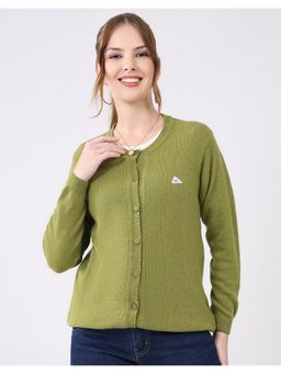 Monte Carlo - Green Women Round Neck Full Sleeve Cardigan