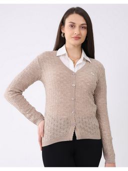 Monte Carlo - Beige V-Neck Full Sleeve Cardigan