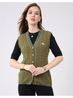 Monte Carlo - Mustard Women V-Neck Sleeveless Cardigan