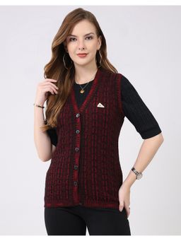 Monte Carlo - Maroon Women V-Neck Sleeveless Cardigan