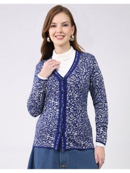 Monte Carlo - Blue Women V-Neck Full Sleeve Cardigan