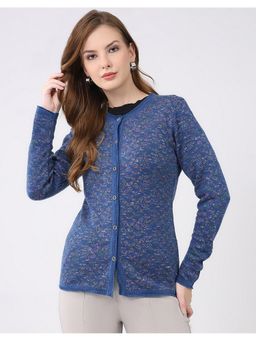 Monte Carlo - Blue Round Neck Self Design Cardigan