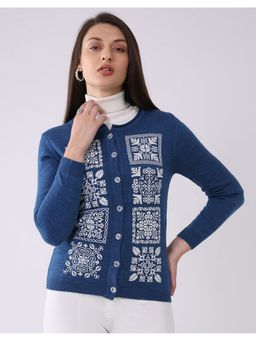 Monte Carlo - Blue Self Design Full Sleeve Cardigan