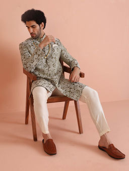 KISAH - Men Olive Sherwani Trouser Set (Set of 2)