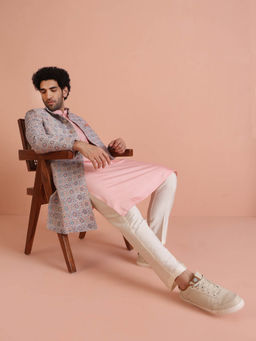 KISAH - Men Grey Kurta Sherwani Trouser Set (Set of 3)