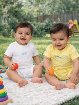 Somersault - Pack of 2 Boys Print Yellow and White Knit Half Sleeve Bodysuits