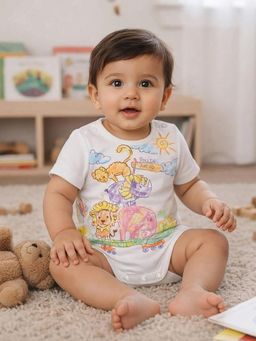 Somersault - Boys Placement Print White Knit Half Sleeve Bodysuit