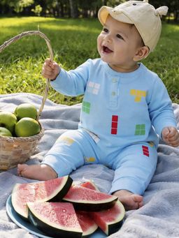 Somersault - Boys Solid Blue Jersey Non Footed Sleepsuit