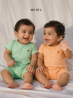 Somersault - Pack of 2 Boys Solid Orange and Green Knit Half Sleeve Rompers