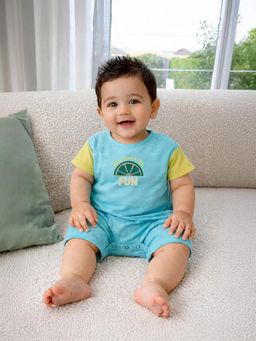 Somersault - Boys Colour Block Green Knit Half Sleeve Romper