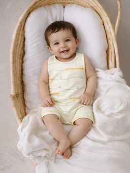 Somersault - Boys All Over Print White Knit Sleeveless Romper