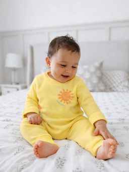 Somersault - Boys Placement Print Yellow Knit Footed Sleepsuit
