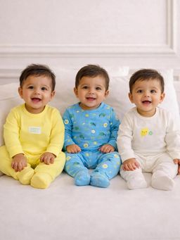 Somersault - Pack of 3 Boys All Over Print Multicolor Interlock Footed Sleepsuits
