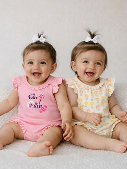 Somersault - Pack of 2 Girls All Over Print Pink Sleeveless Bodysuits