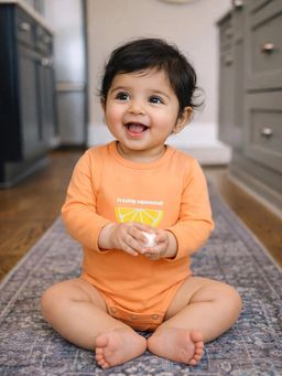 Somersault - Girls Placement Print Orange Knit Full Sleeve Bodysuit