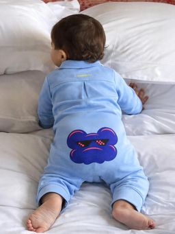 Somersault - Boys Print Blue Brushed Back Jersey Non Footed Sleepsuit