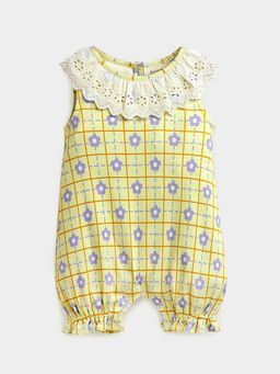 Somersault - Girls All Over Print Yellow Interlock Sleeveless Romper