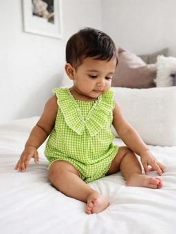 Somersault - Girls Gingham Green Sleeveless Romper