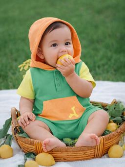 Somersault - Girls Colour Block Green Knit Half Sleeve Romper