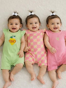 Somersault - Pack of 3 Girls All Over Print Multicolor Sleeveless Rompers