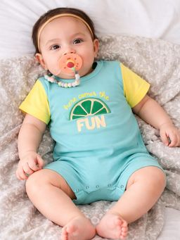Somersault - Girls Colour Block Green Knit Half Sleeve Romper