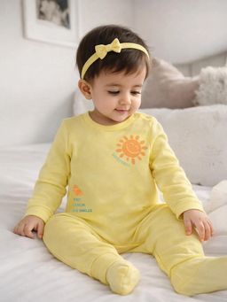 Somersault - Girls All Over Print Yellow Interlock Footed Sleepsuit
