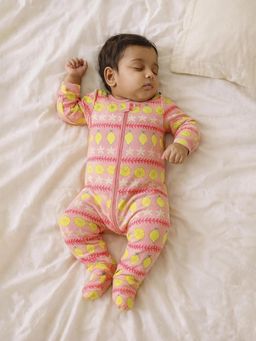 Somersault - Girls All Over Print Pink Interlock Footed Sleepsuit