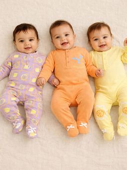 Somersault - Pack of 3 Girls All Over Print Multicolor Interlock Footed Sleepsuits