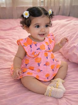 Somersault - Girls All Over Print Pink Cotton Slub Sleeveless Top