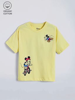 Hopscotch - Yellow Mickey Mouse Back-Print Cotton T-shirt