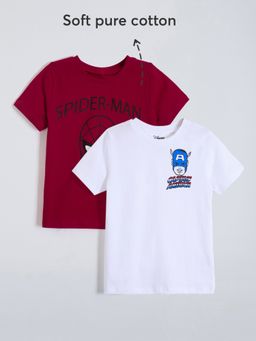 Hopscotch - Multi-Color Spidey Cap Duo Cotton T-shirts (Pack of 2)