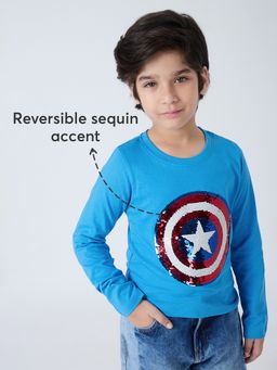 Hopscotch - Blue Reversible Sequins Captain America Cotton T-shirt