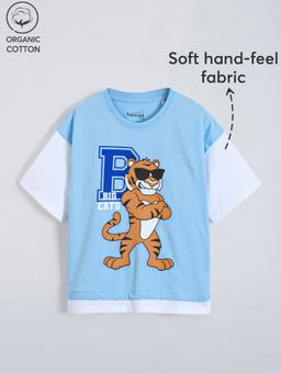 Hopscotch - Blue Tiger Character Cotton Relaxed T-shirt