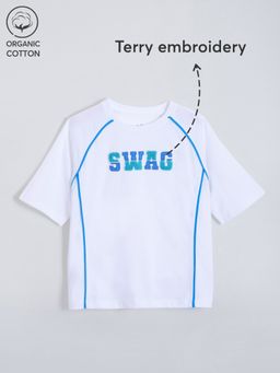 Hopscotch - White Typographic Embroidery Relaxed T-shirt