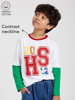 Hopscotch - Multi-Color Pure Cotton Varsity Relaxed T-shirt